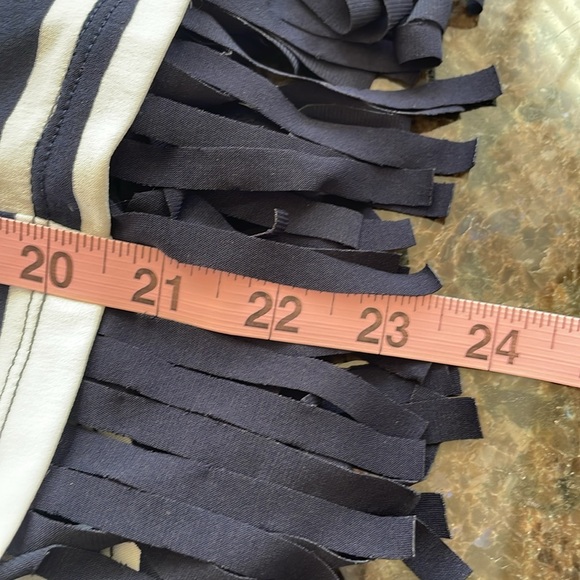 Chico’s Size 2, 12/14, Navy Fringed Scoop Neck Top with Short Sleeves. - Picture 11 of 11